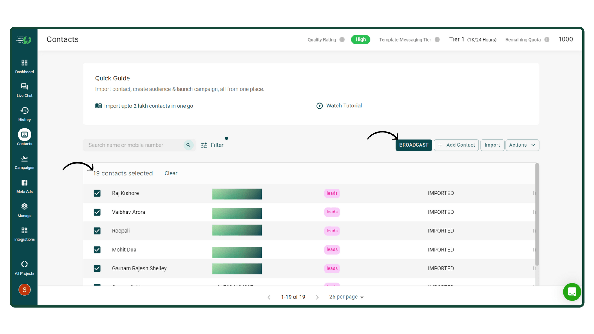 15. Select the Contacts & click 'Broadcast'.png